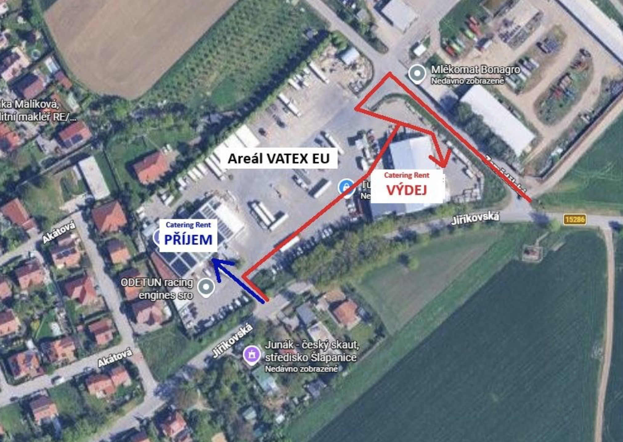 Mapa areálu VATEX EU – Catering Rent, příjem a výdej